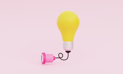 Power plug and light bulb, electricity saving concept. 3D illustration