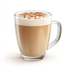 Obraz premium A creamy oat milk latte with a light frothy top and a sprinkle of cinnamon, isolated white background, realism art style