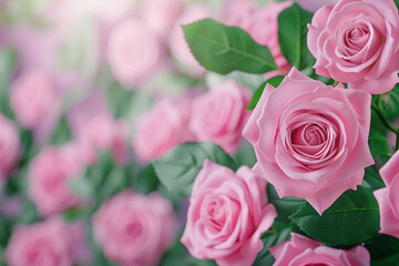 Obraz premium Lush Rose Garden in Full Bloom with Morning Light