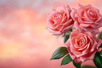 Obraz premium Sunrise in a Rose Garden with Warm Orange Glow