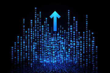 Obraz premium Digital transformation with upward arrow and binary code