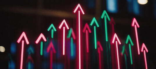 Fototapeta premium Glowing arrows in red and green symbolize futuristic growth