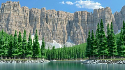 lake between forests and rock cliffs