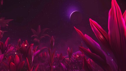 beautiful red leaves under the moonlight