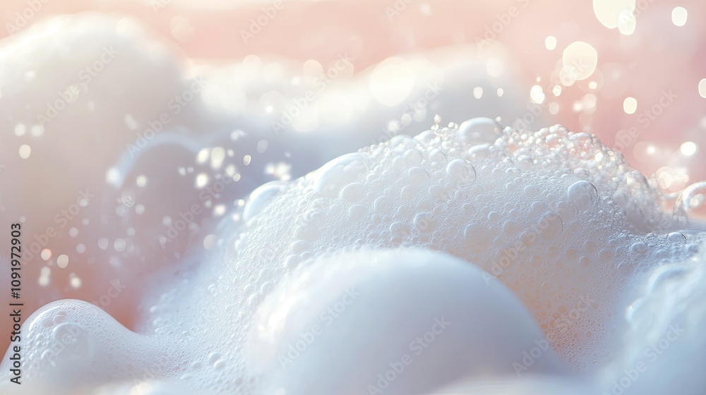 Poster close-up of soft and sparkling soap bubbles with a gentle gradient background creating a calming and