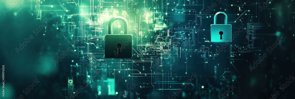 Aufkleber Exploring concepts of security and protection, this digital background showcases a blend of padlocks and keys in an abstract design. Generative AI