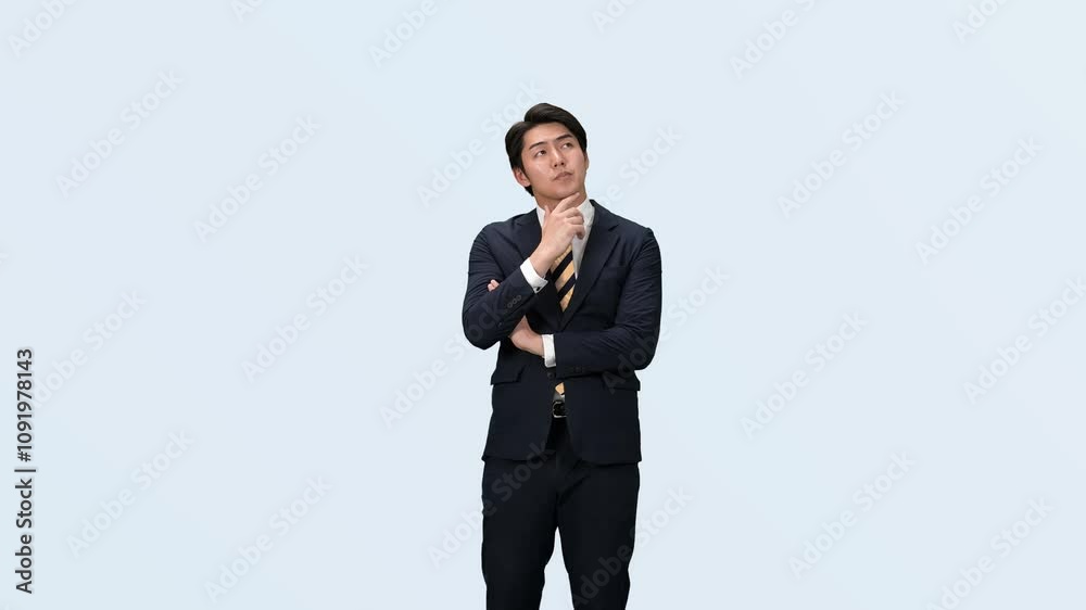 Poster 悩み、疑問、問題、トラブル、考える、ビジネス、転職、迷う、ビジネスパーソン、ビジネスマン、悩む、困る、心配、不安、不満、課題、憂鬱、憂うつ、イライラ、男性、日本人、ストレス、仕事、人材、経営、プレッシャー、フラストレーション、緊張、疲労、後悔、悔しい、失敗、ミス、切り抜き、コピースペース、60p、120p、スローモーション、予想、落ち込む、がっかり、決断、進路、キャリア、スーツ、検討、白バック、動