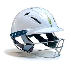 Fototapeta premium A close up image of a cricket helmet isolated on a white background, showing the protective padding, adjustable straps, and ventilation holes.