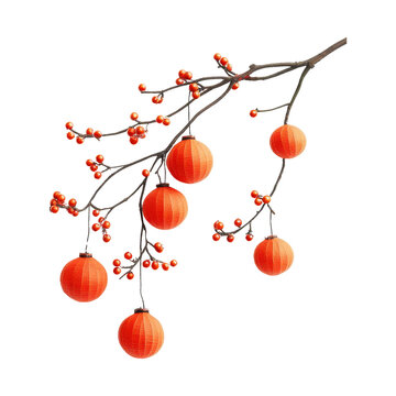 Celebrating new year&rsquo;s luck with red lanterns isolated on white background still life minimalist viewpoint