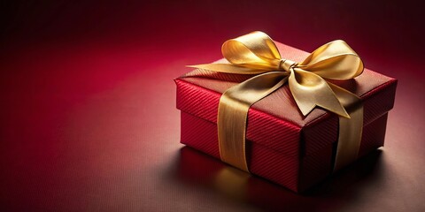 A crimson gift box adorned with a golden bow sits against a rich, velvety backdrop, radiating an aura of anticipation and joy.