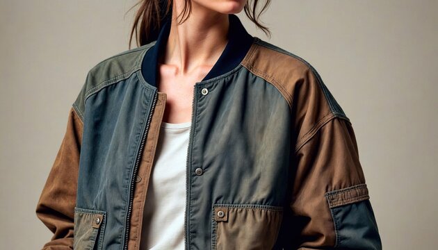 Weathered Oversized Bomber Jacket Close-Up