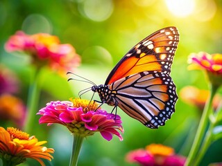 Obraz premium Beautiful Mariposa Butterfly on a Vibrant Flower with Natural Green Background, Perfect for Nature Lovers and Wildlife Enthusiasts, Ideal for Posters, Blogs, and Educational Material