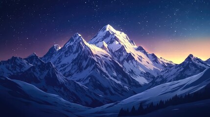 Obraz premium Majestic Snowcapped Mountains Under a Starry Night Sky