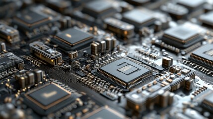 Detailed Closeup Of A Complex Computer Circuit Board