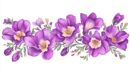 Fototapeta premium Beautiful Purple Freesia Flowers Illustration