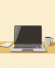 Fototapeta premium Minimalist Workspace with Laptop and Coffee Mug