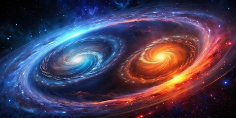 Obraz premium A Celestial Dance of Opposing Forces, Where Blue and Orange Spirals Intertwine in a Cosmic Ballet