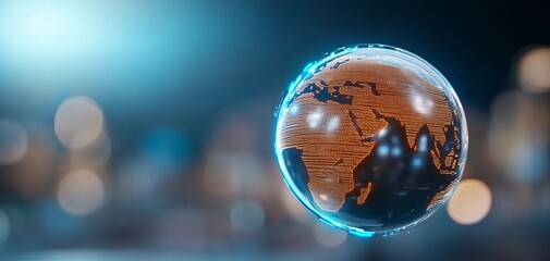 Futuristic globe showcasing a blockchain network urban environment digital art night scene innovative conceptualization for technology enthusiasts
