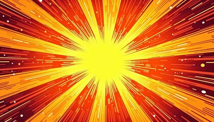 Fototapeta premium Dynamic burst of yellow and red rays in abstract comic style