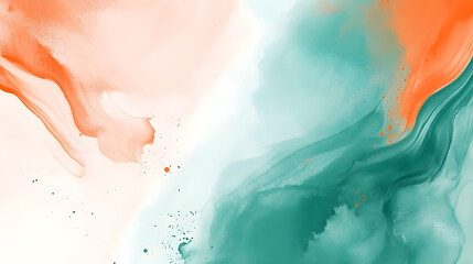 Fototapeta premium Abstract watercolor paint background by teal color orange and green with liquid fluid texture for background, banner