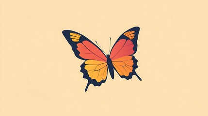 Obraz premium Orange and Red Butterfly on Beige Background