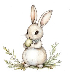 Obraz premium Watercolor Illustration of a White Rabbit Holding an Easter Egg