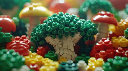 Obraz premium Building a Miniature Forest with Colorful Blocks