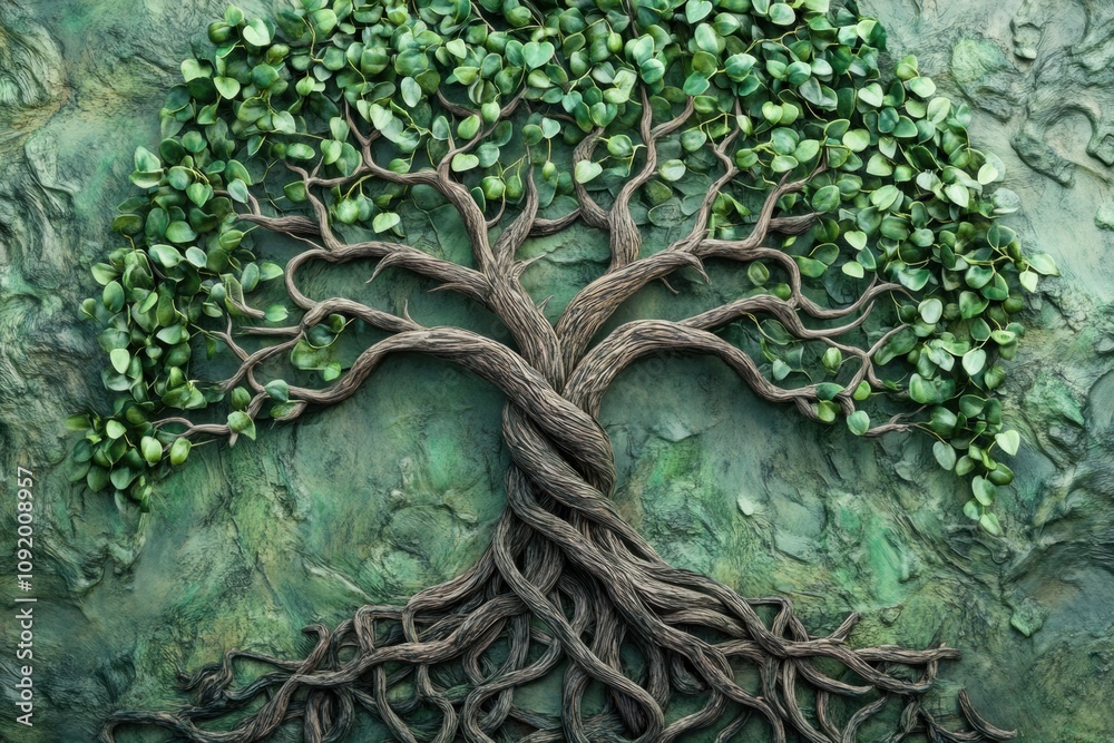 Poster a striking representation of a tree of life showcases intricate branches and roots, illustrating the