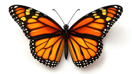 Obraz premium A detailed depiction of a monarch butterfly with spread wings, isolated on white