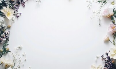 Delicate floral frame on white background.  Plenty of copy space for text or design.