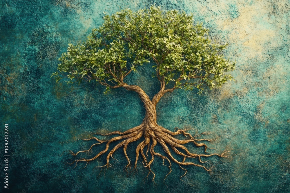 Leinwandbilder a vibrant representation of a tree of life shows intertwining branches and roots illustrating growth