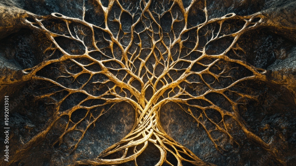 Leinwandbilder this abstract representation showcases a tree of life, where branches and roots intertwine, symboliz