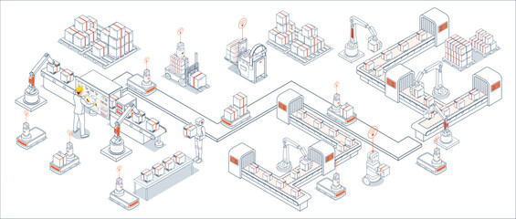 Automated warehouse robots are autonomous machines that streamline warehouse operations through smart automation technology concept. Vector eps10