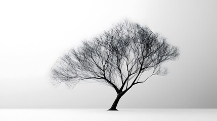 Obraz premium A solitary bare tree stands on a white expanse