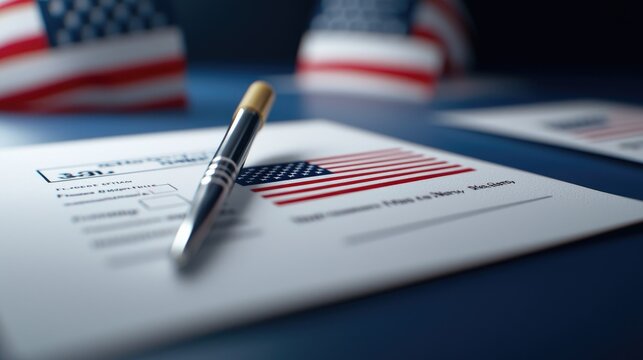 American Flag Document with Pen on Table