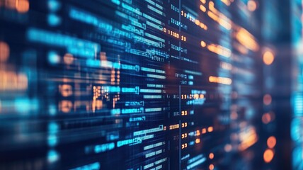 Obraz premium Abstract closeup of digital code and data streams with neon lighting