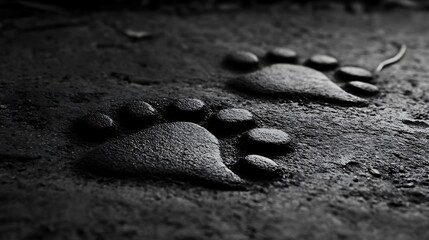 Dark Stone Footprints Imprinted On Dark Ground