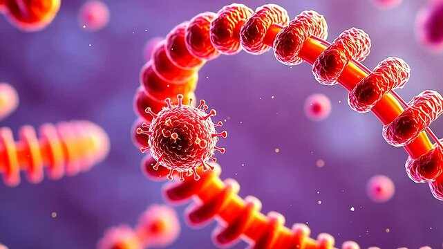A close-up of a DNA strand with a cell, molecular biology and genetics.