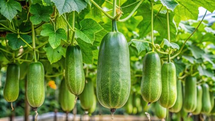 Winter melon or wax gourd vines with thick green leaves hanging vine plant