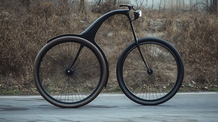 Fototapeta premium Sleek Black Bicycle With Large Front Wheel Design