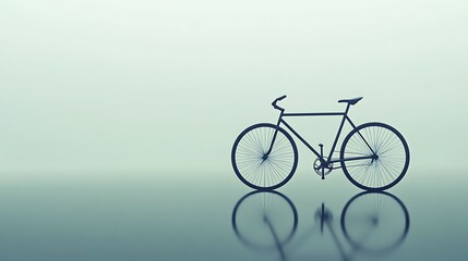 Fototapeta premium A Single Black Bicycle Reflects On Calm Water