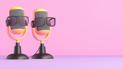 podcast hosts audio equipment and streaming. Podcast recording session studio digital media creative environment close-up view communication concept