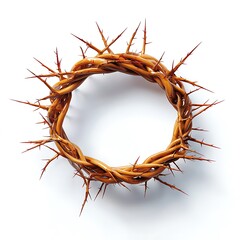 Fototapeta premium A detailed illustration of a twisted crown of thorns, symbolizing the suffering and sacrifice of Jesus Christ, depicted against a stark white background.