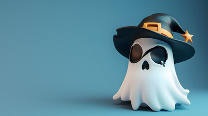 Fototapeta premium halloween ghost Eye Patch and hat cartoon 3D