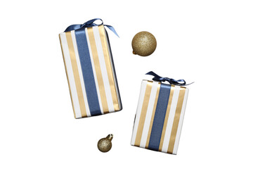 PNG, Christmas gift boxes with Christmas toys isolated on white background.