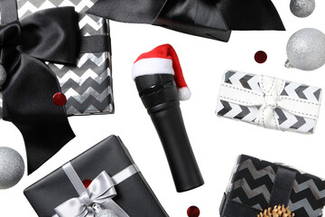 PNG, New Year gift, Christmas gifts with microphone isolated on white background.