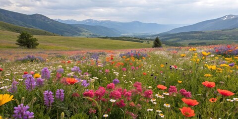 Obraz premium Colorful mixture of wildflowers on the ground, plant, garden, botanical