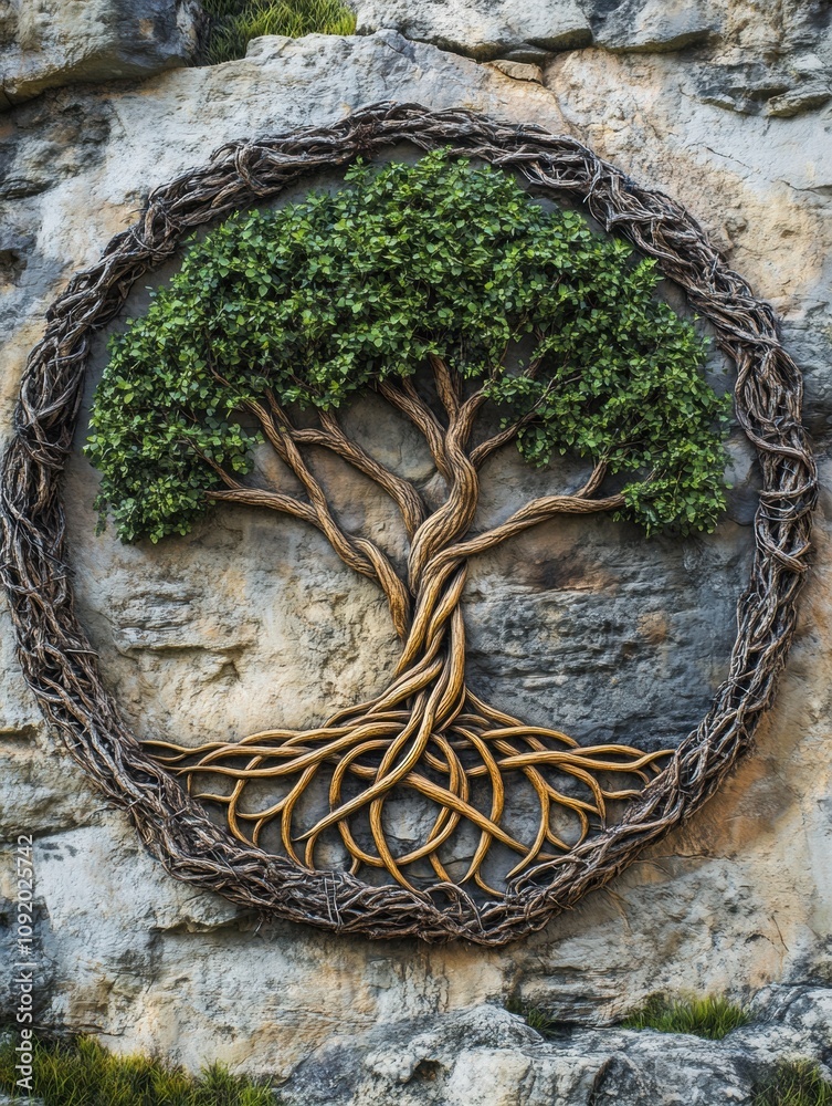 Leinwandbilder An abstract representation of the tree of life showcases intertwining branches and roots, highlighting growth and the essence of interconnectedness. Generative AI