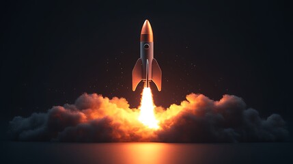 Obraz premium Rocket Launching Through Fiery Clouds Of Smoke