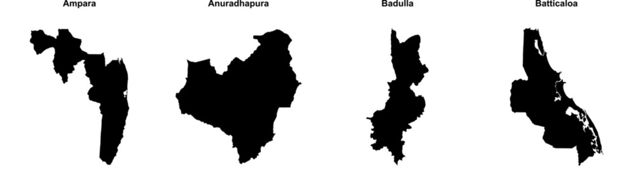 Ampara, Anuradhapura, Badulla, Batticaloa outline maps